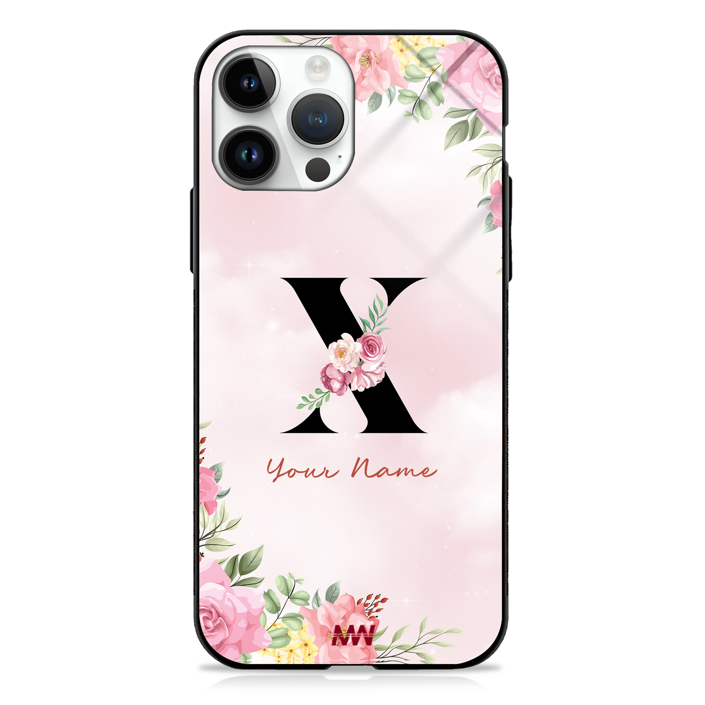 Cute Roses Custom Name Floral Premium GLASS CASES - - MW Stuffs -