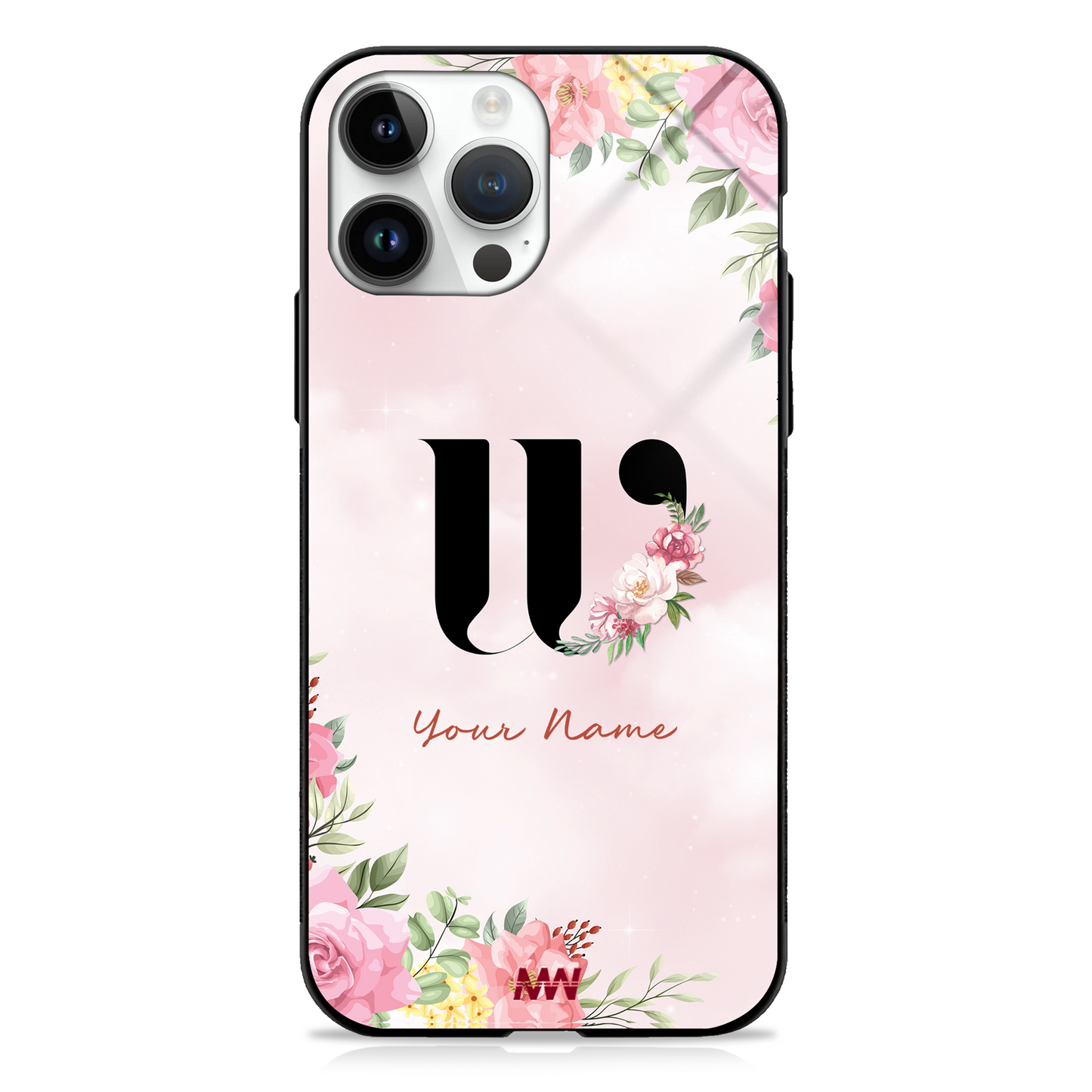 Cute Roses Custom Name Floral Premium GLASS CASES - - MW Stuffs -
