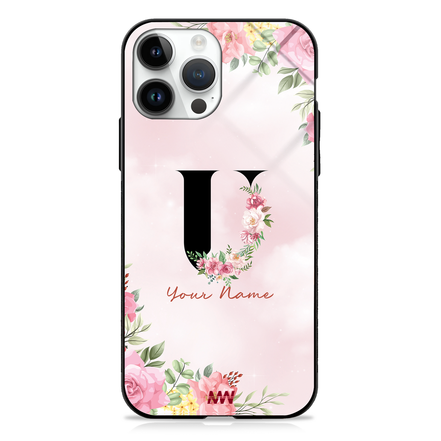 Cute Roses Custom Name Floral Premium GLASS CASES - - MW Stuffs -