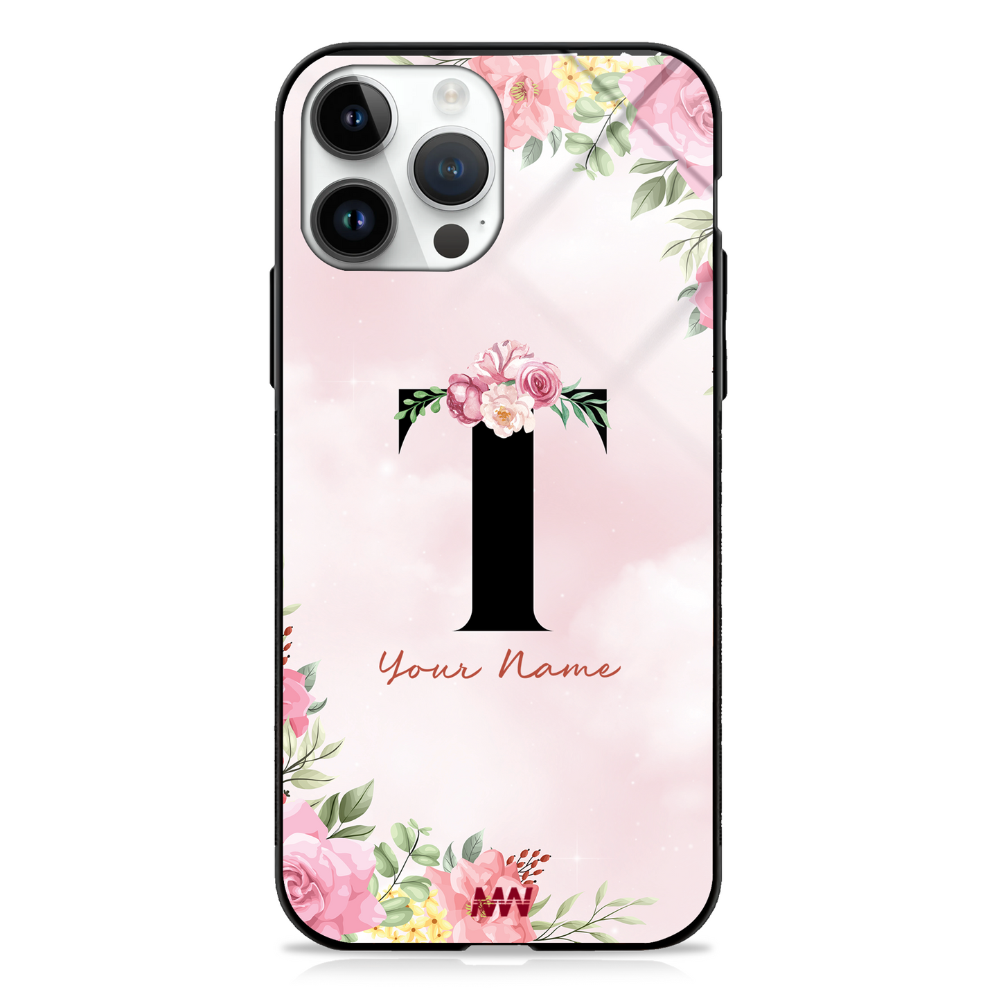 Cute Roses Custom Name Floral Premium GLASS CASES - - MW Stuffs -