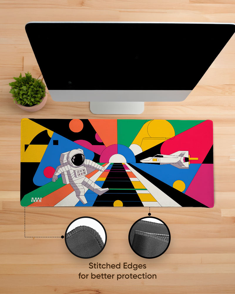 Astronaut's Journey on the Neon Path Deskmat