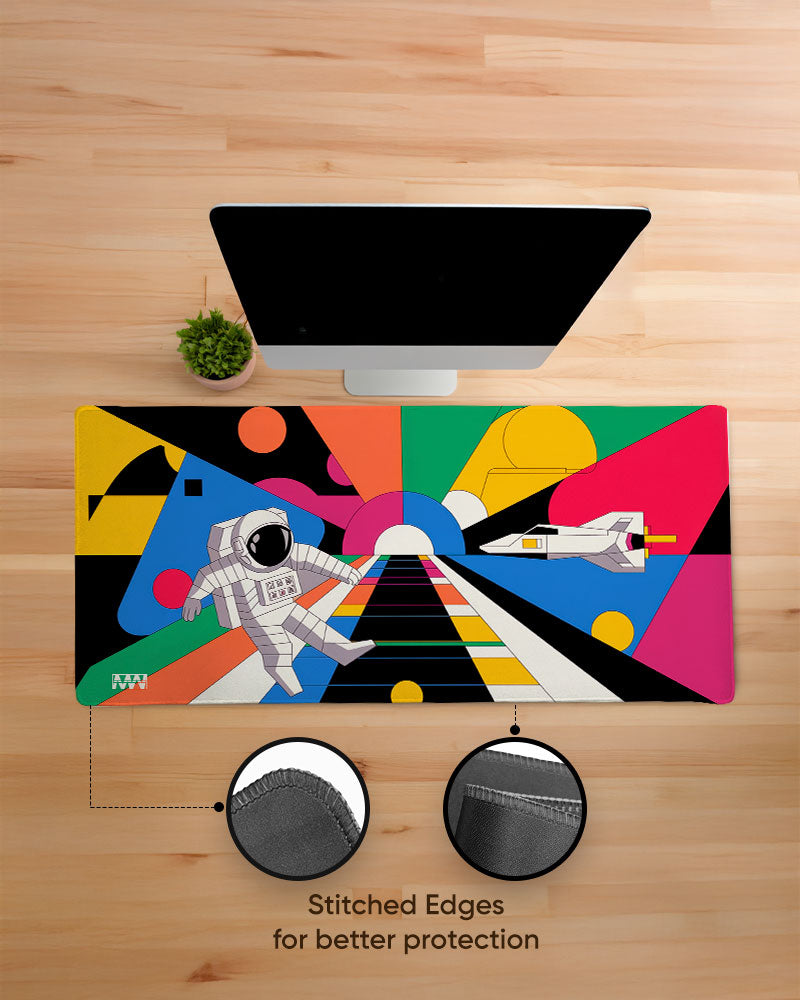 Astronaut's Journey on the Neon Path Deskmat