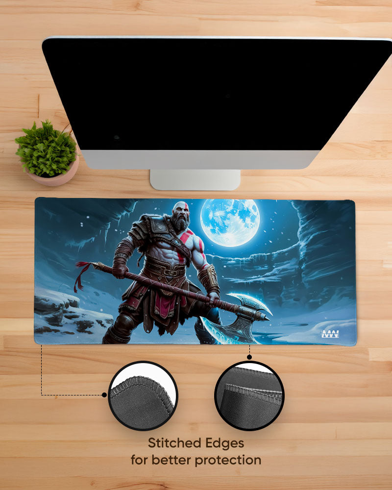 Frostbound Fury Moonlit Axe Wielder Deskmat
