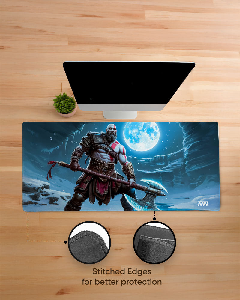Frostbound Fury Moonlit Axe Wielder Deskmat