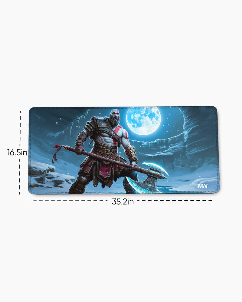 Frostbound Fury Moonlit Axe Wielder Deskmat