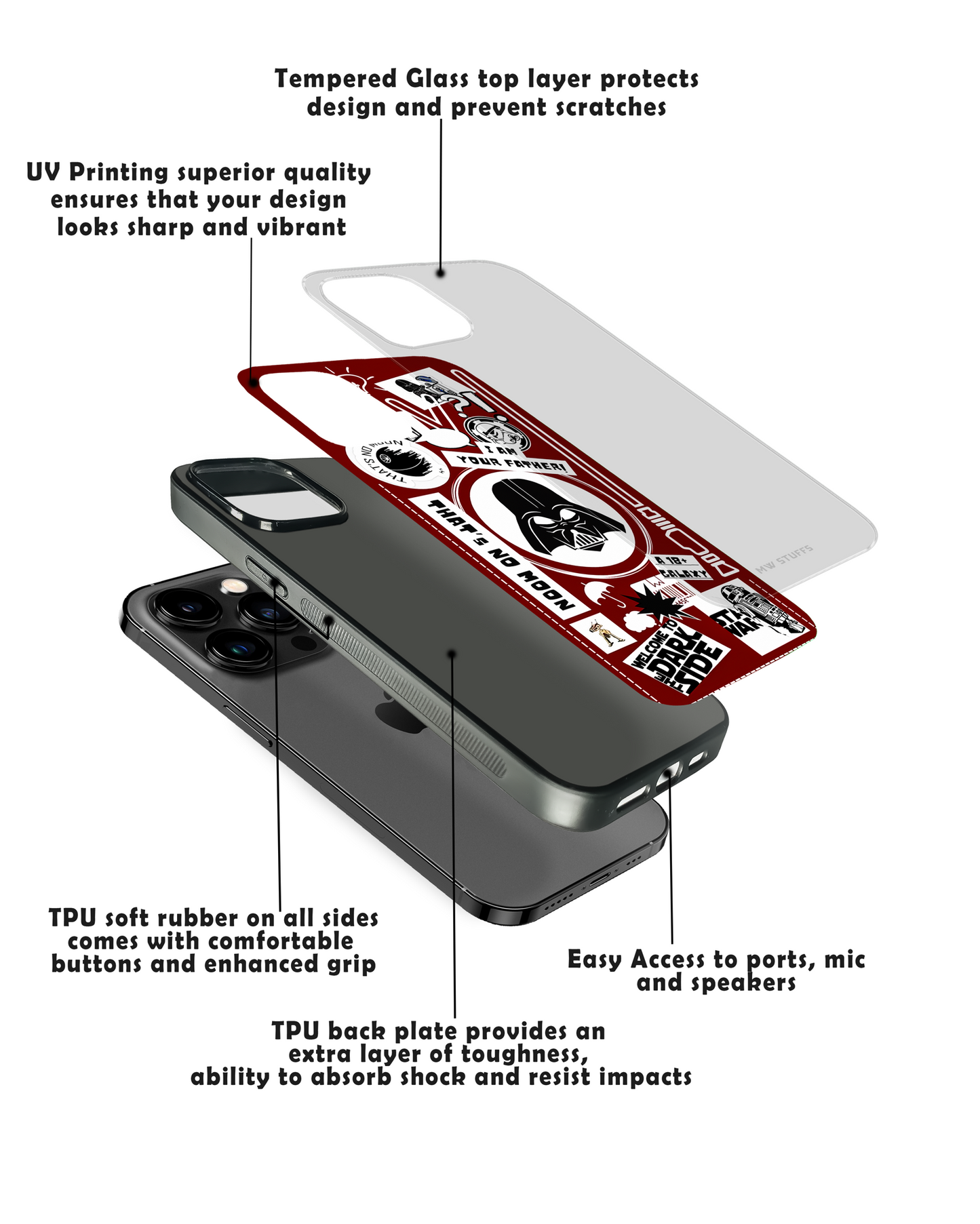 Dark Side Sticker Art Premium GLASS CASE - - MW Stuffs -