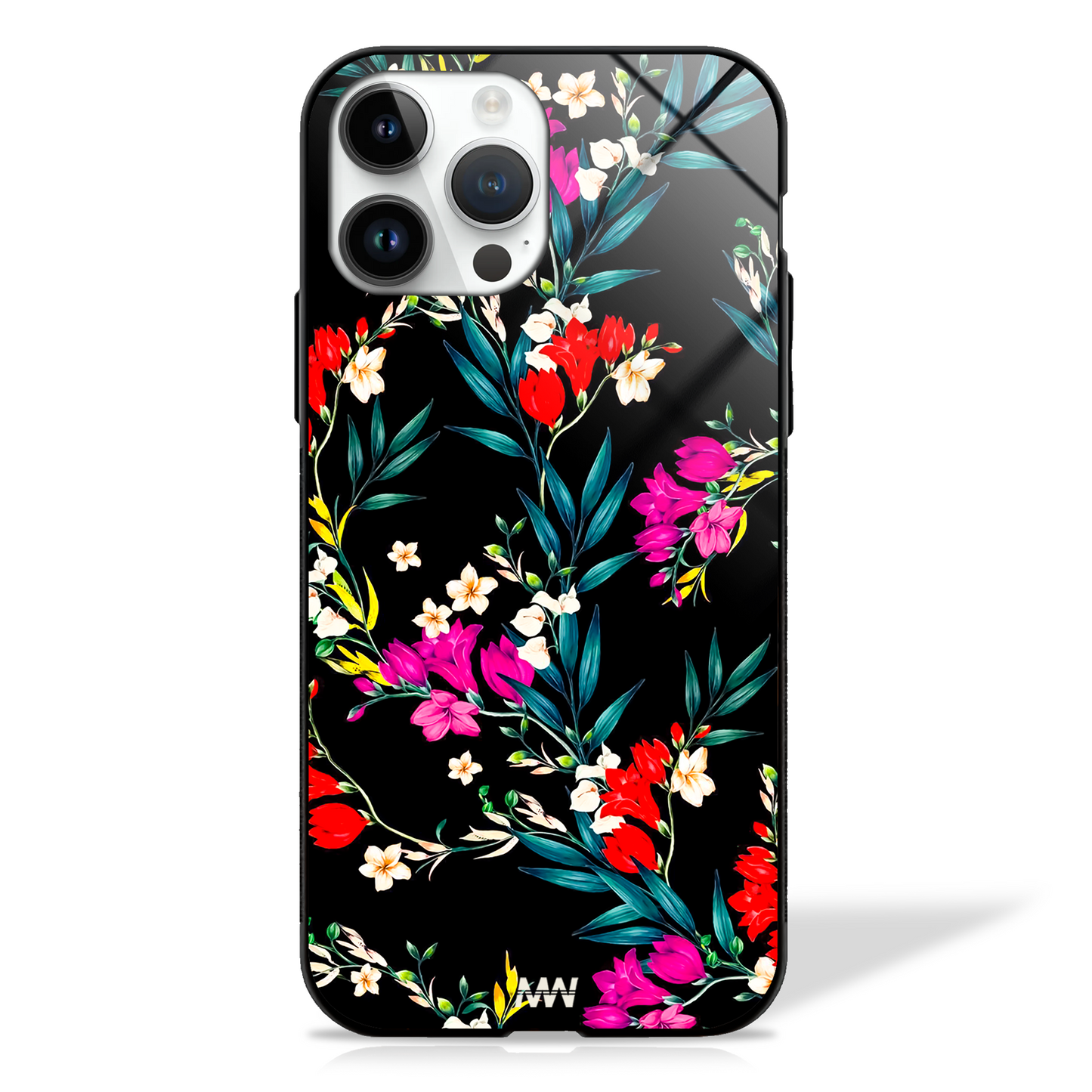 Enchanting Black Floral GLASS CASE - - MW Stuffs -
