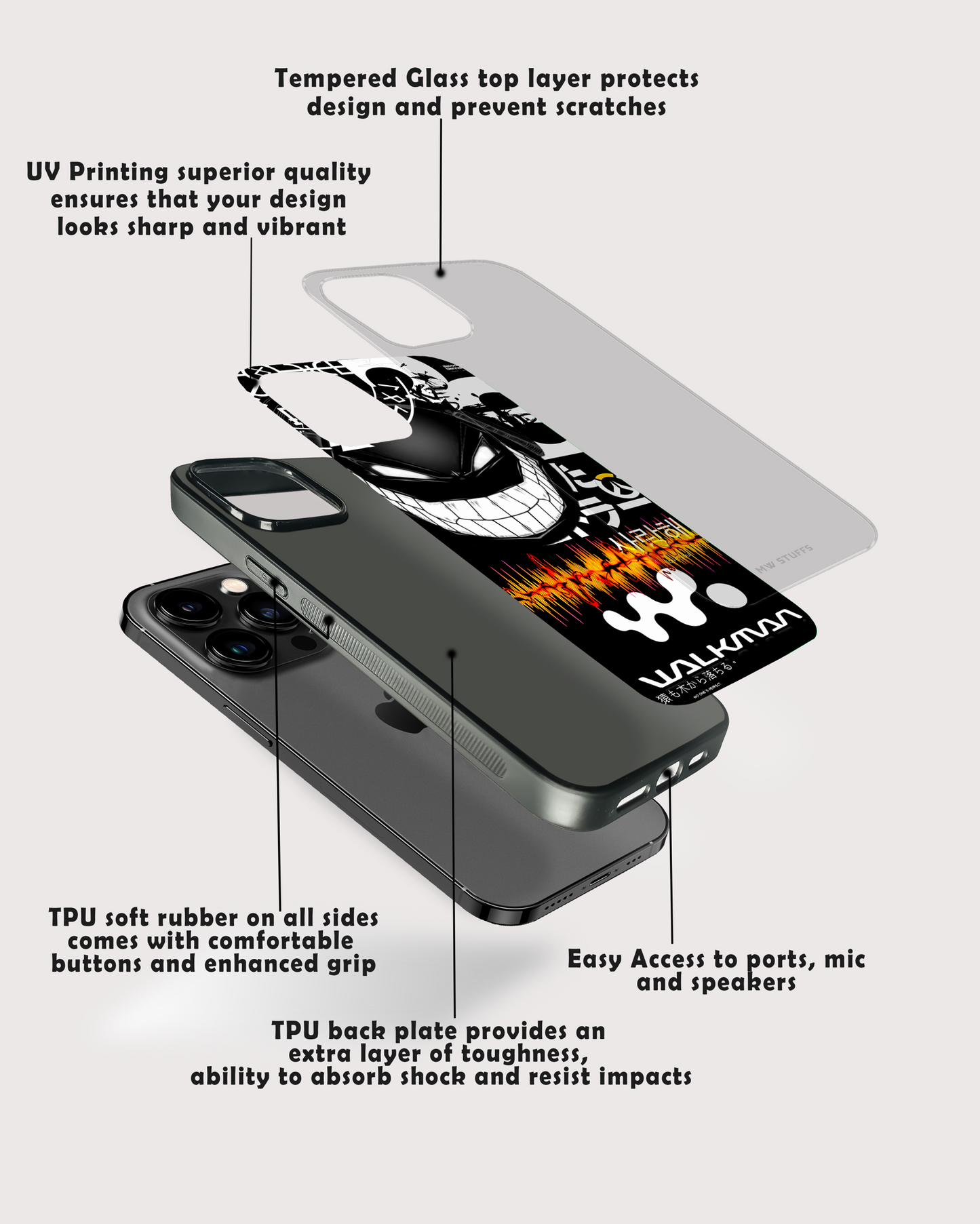 Evil Pac-Man Black Glass Case - - MW Stuffs -