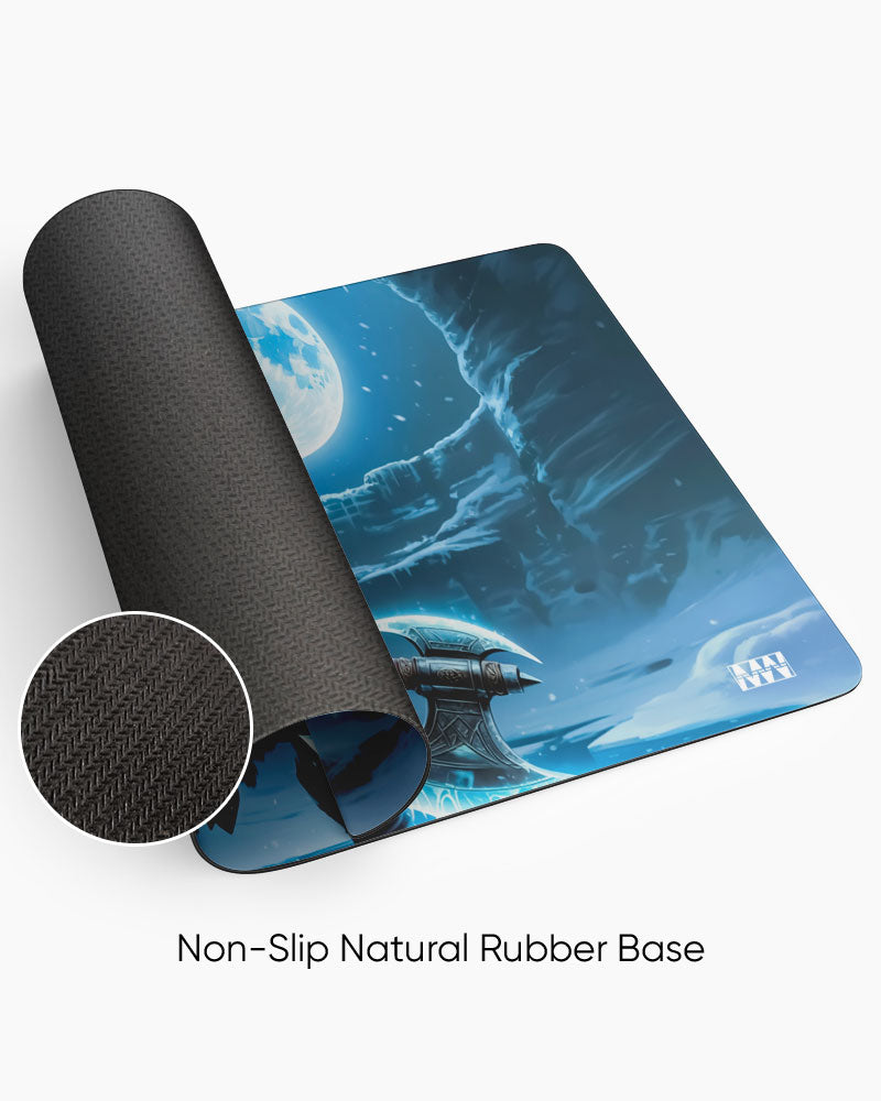 Frostbound Fury Moonlit Axe Wielder Deskmat