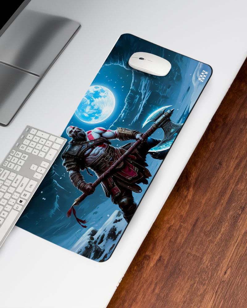 Frostbound Fury Moonlit Axe Wielder Deskmat