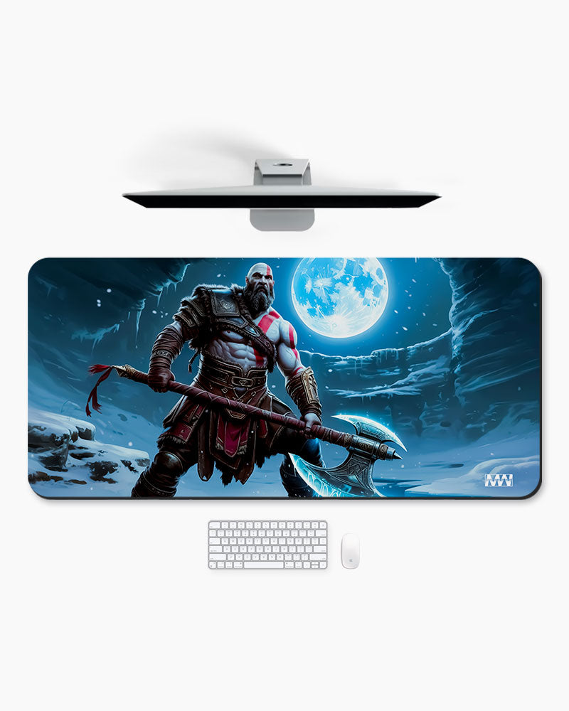 Frostbound Fury Moonlit Axe Wielder Deskmat