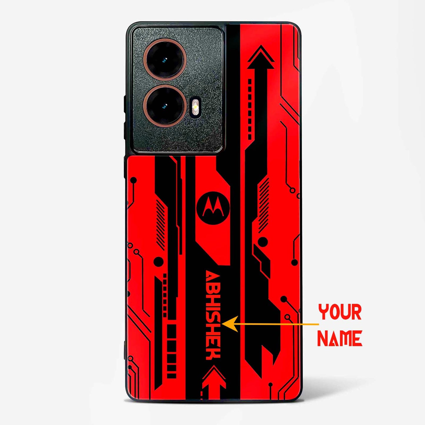 Custom Name Gaming Abstract Glass Phone Case (Red & Black)-Moto G85 5G