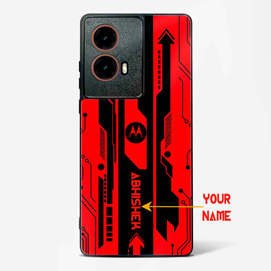 Custom Name Gaming Abstract Glass Phone Case (Red & Black)-Moto G85 5G