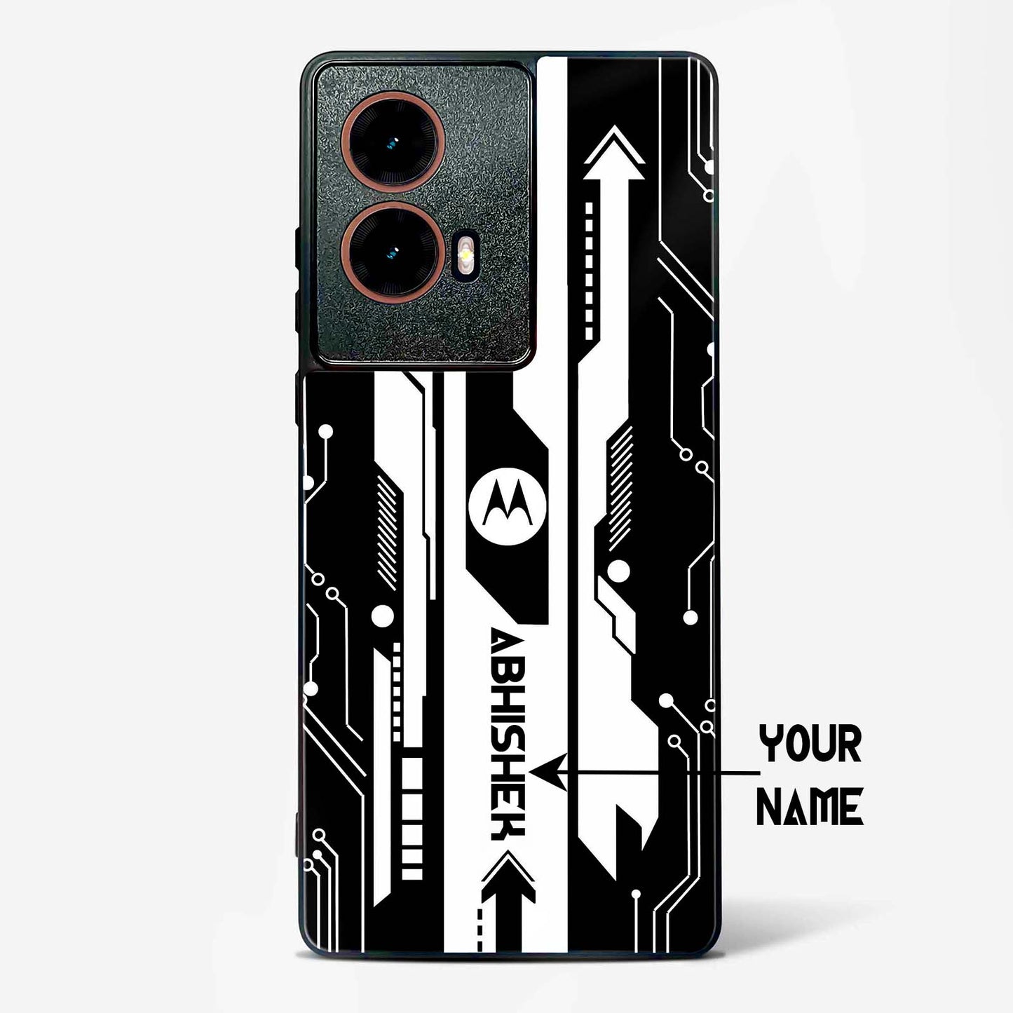Custom Name Gaming Abstract Glass Phone Case (Red & Black)-Moto G85 5G