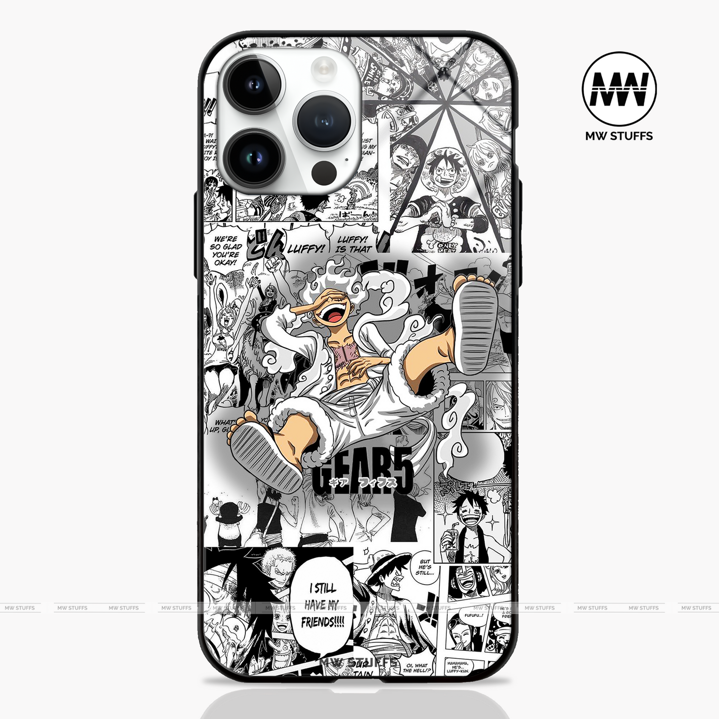 Gear 5 Luffy Anime premium GLASS CASE (Customizable for all models) - - MW Stuffs -