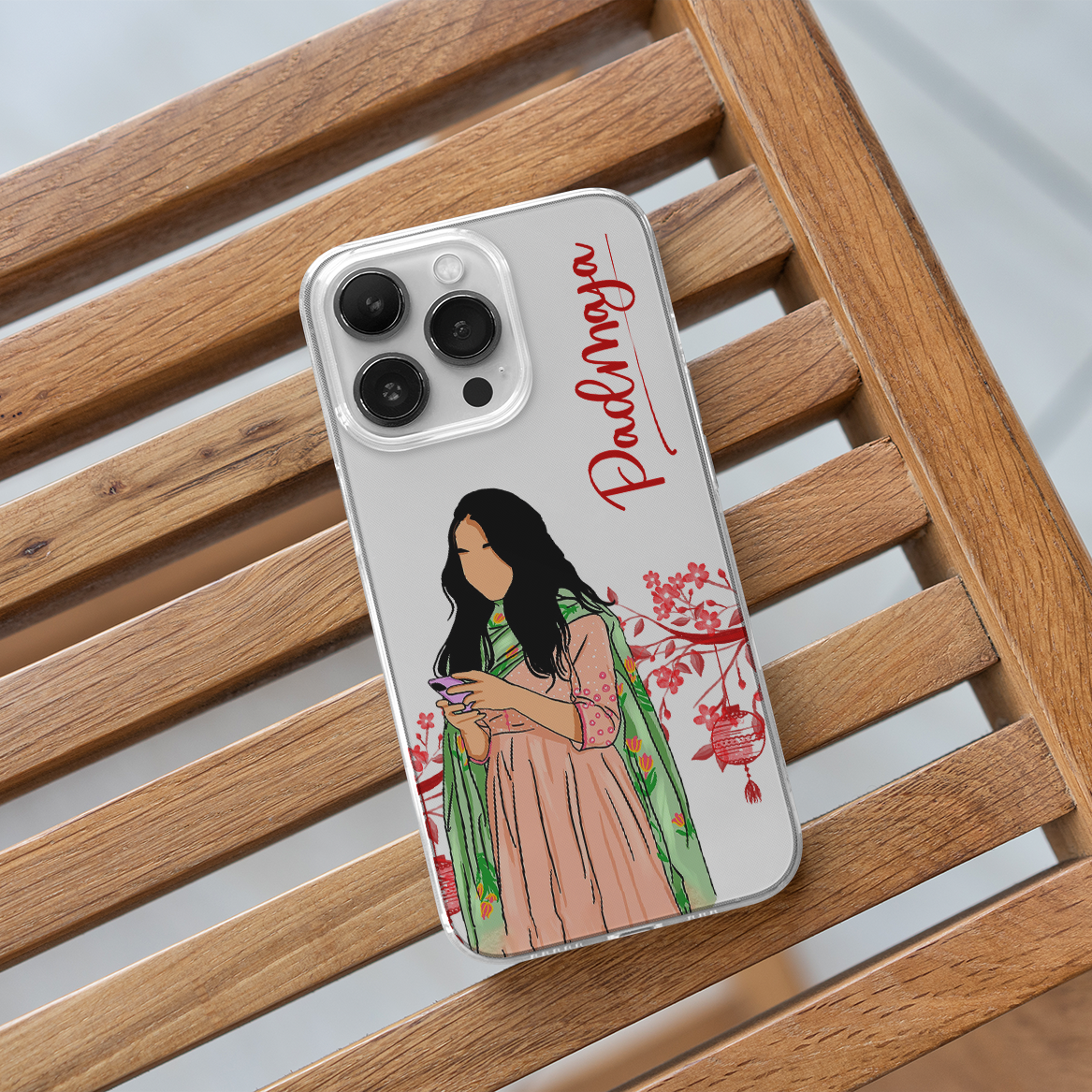 Custom Name Girl Illustration Clear Silicone Case