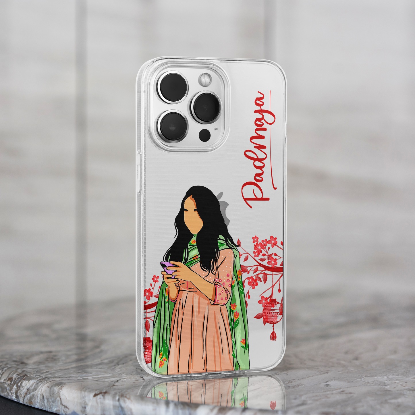 Custom Name Girl Illustration Clear Silicone Case