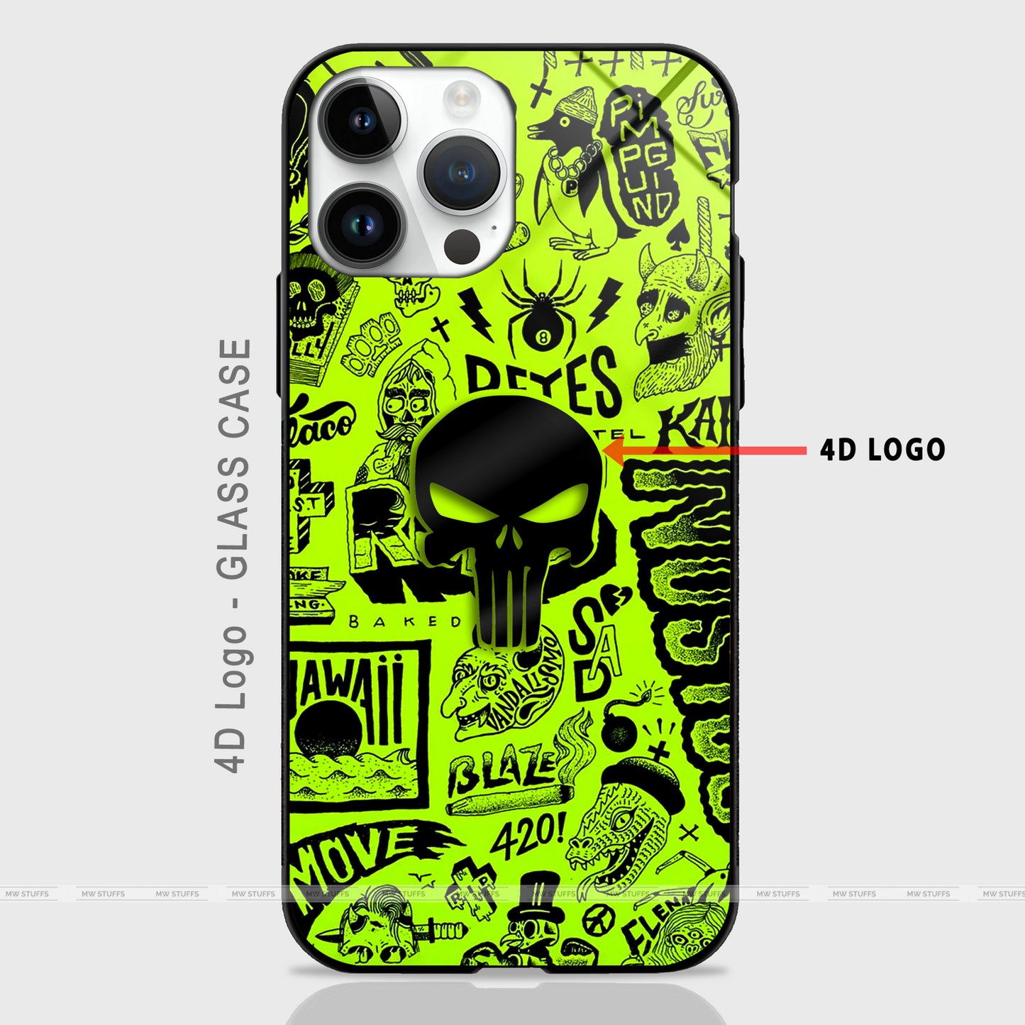 Graffiti 4D Skull Logo GLASS CASE (4D Skull logo on Glass Case) - - MW Stuffs -
