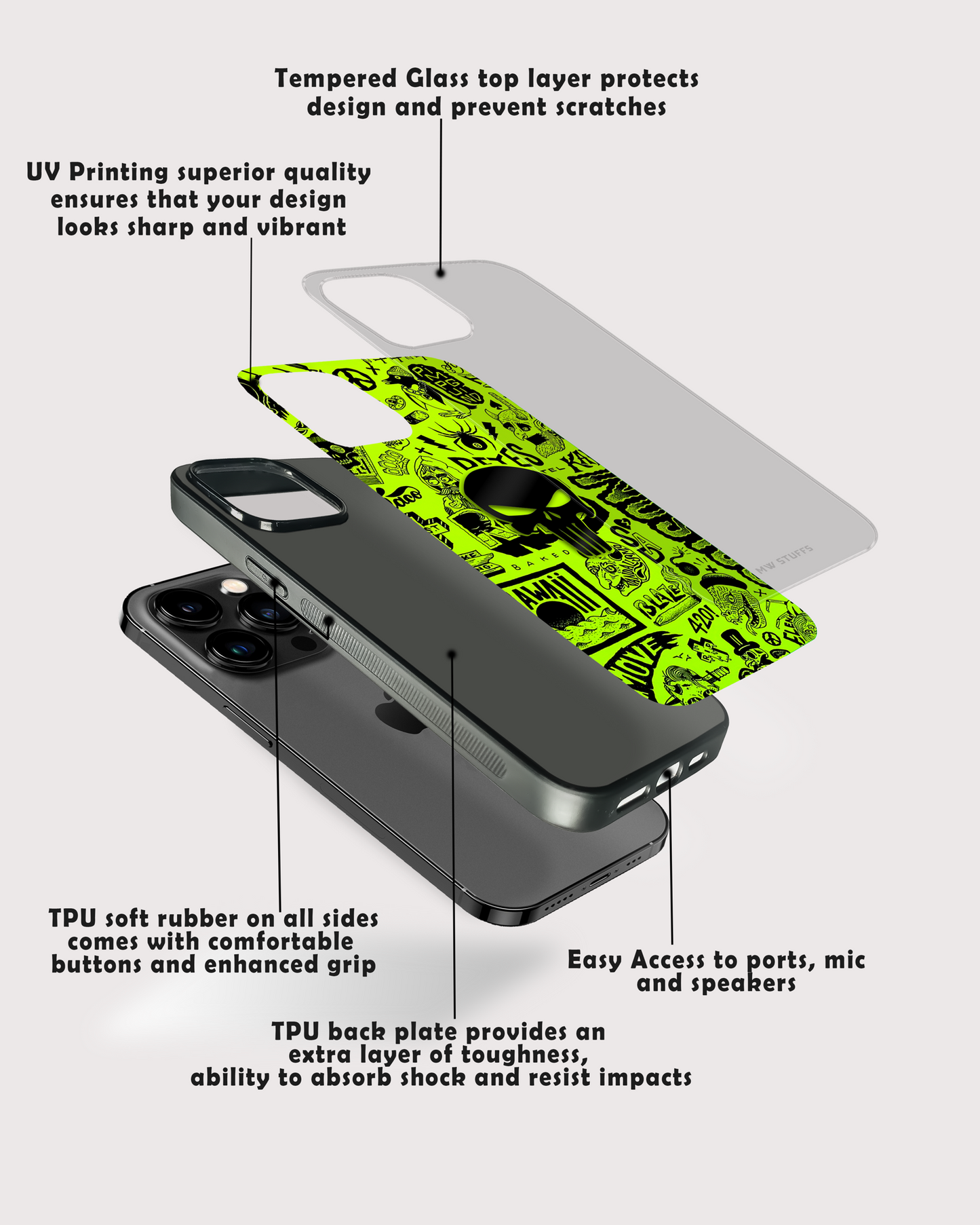 Graffiti 4D Skull Logo GLASS CASE (4D Skull logo on Glass Case) - - MW Stuffs -