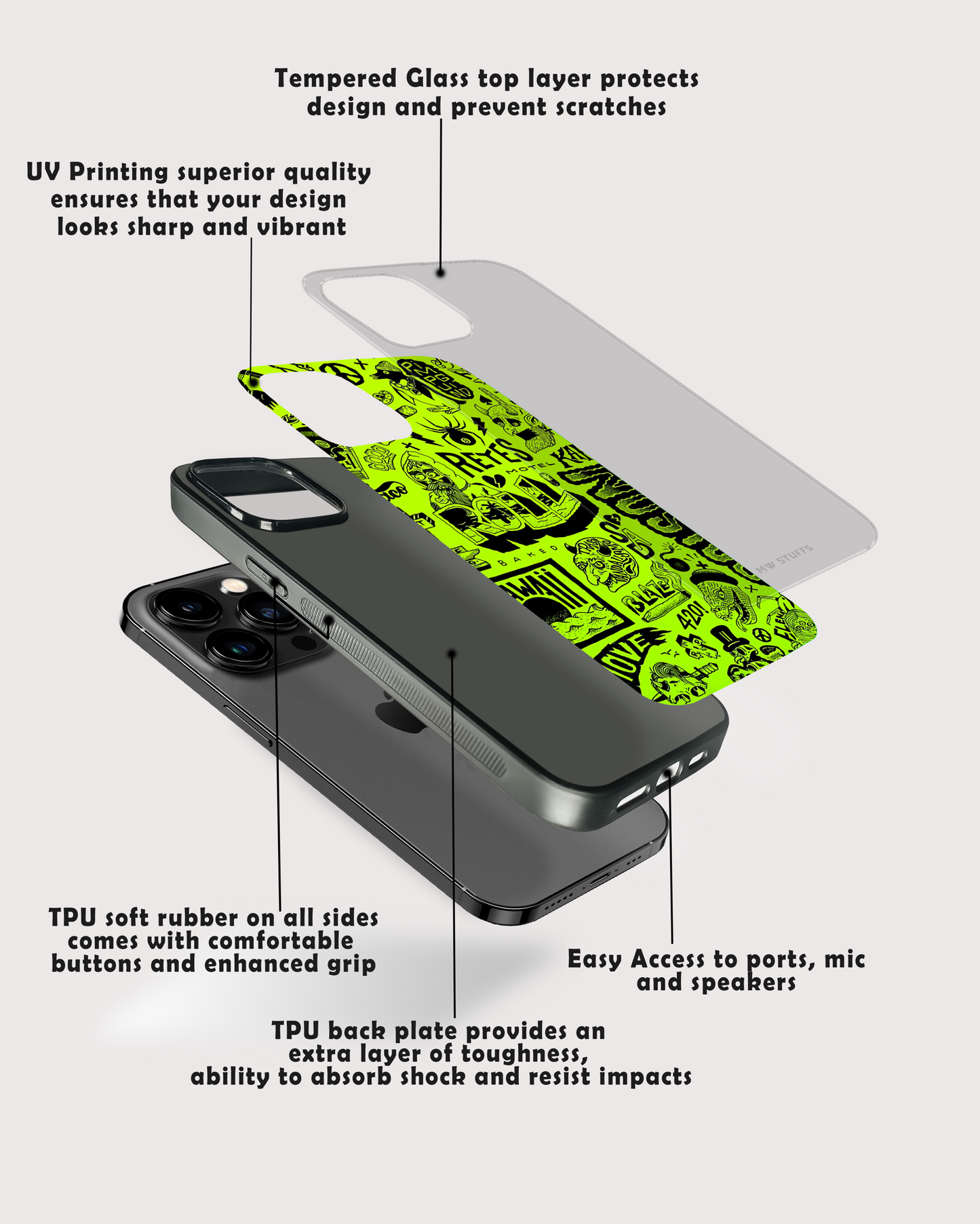 Graffiti Witch Doodle Glass Case - - MW Stuffs -