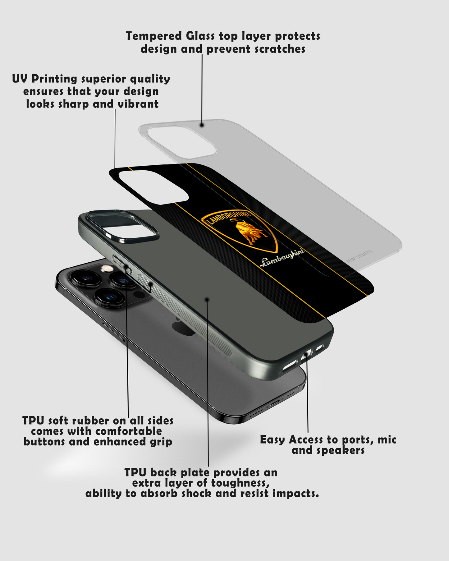 Lamborghini Premium Glass Case - - MW Stuffs -