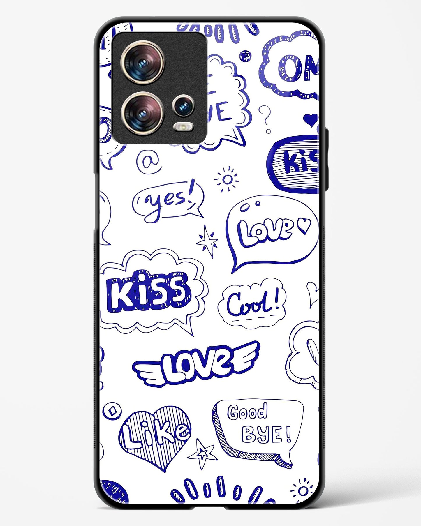 Love Doodle Charm Glass Phone Case-Motorola Edge 30 Fusion