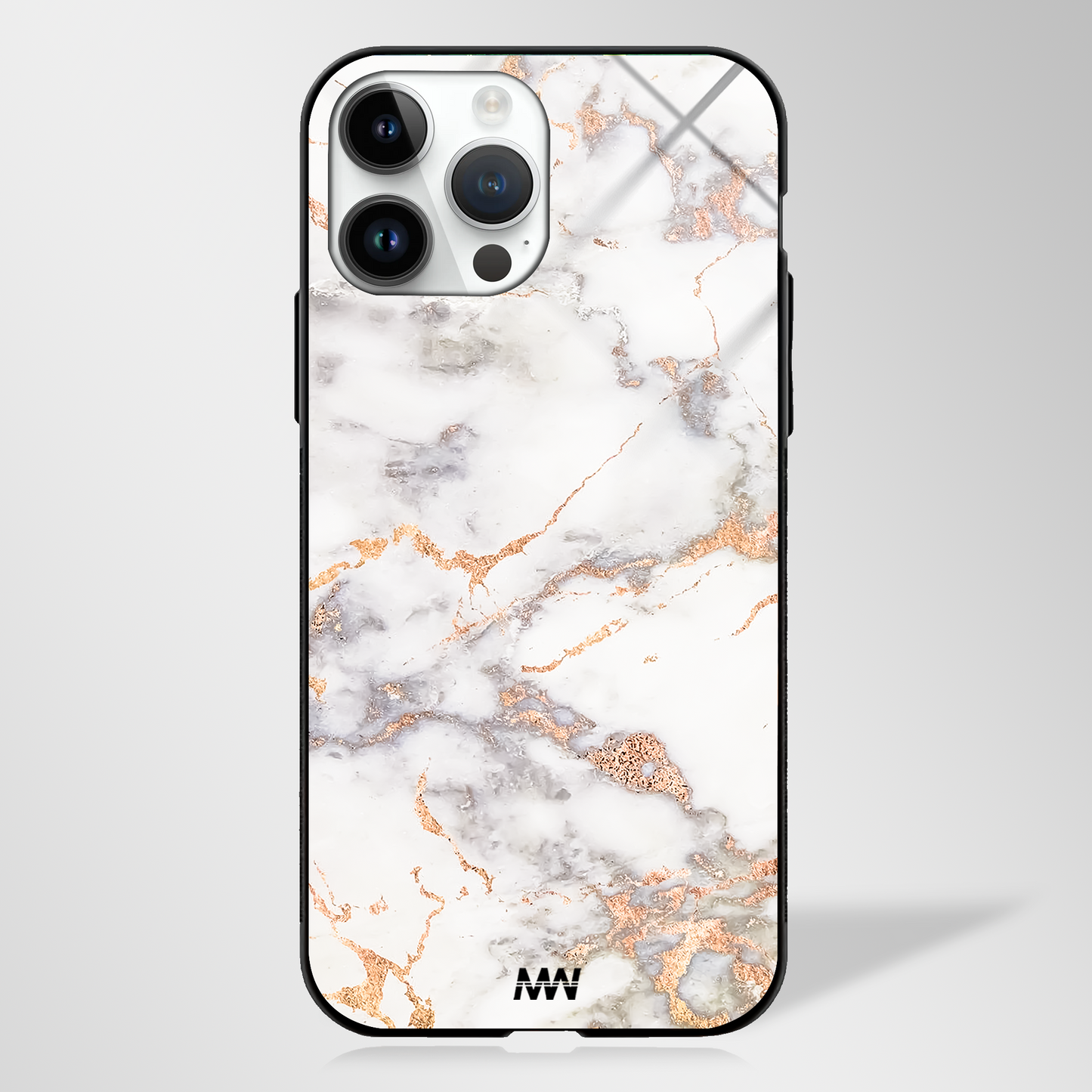 White Whisper Golden Marble Design Glass Case