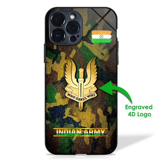 4D Engraved Indian Army Logo Camouflage Glass Case (2 Styles)