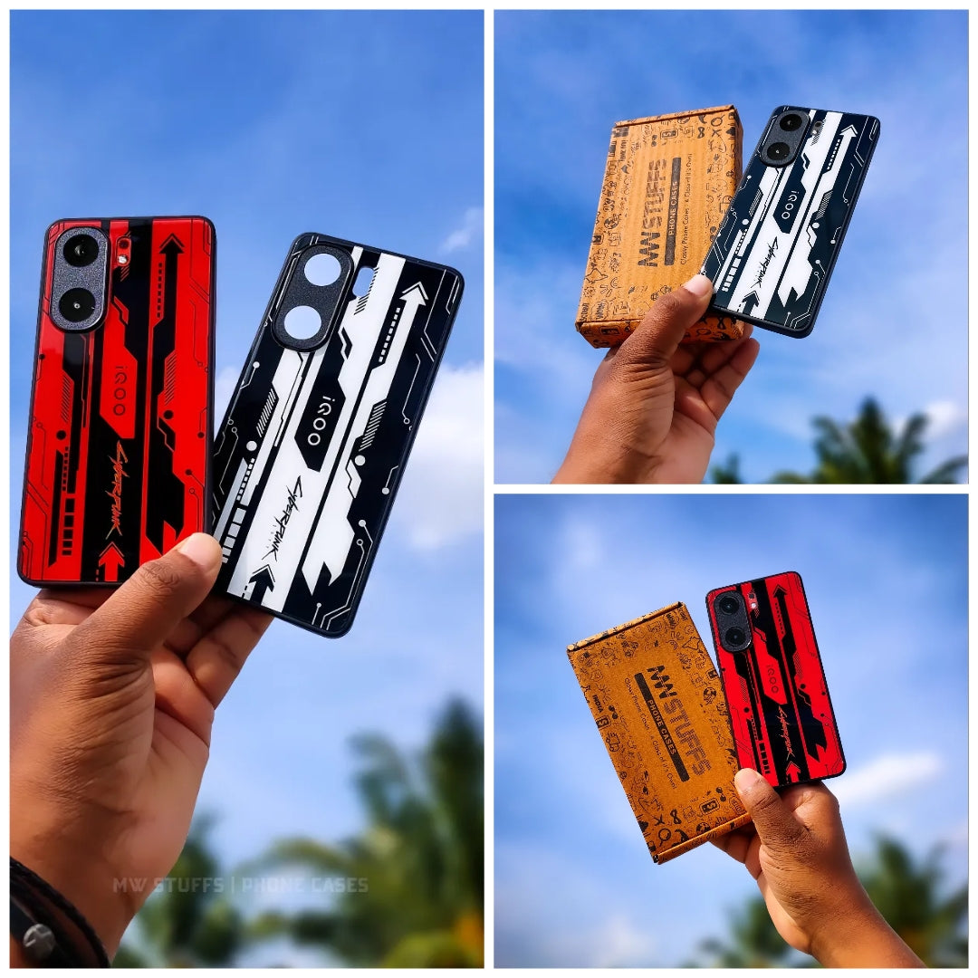 Gaming Abstract Theme GLASS CASES (Orange, Yellow, Black, Red & White)