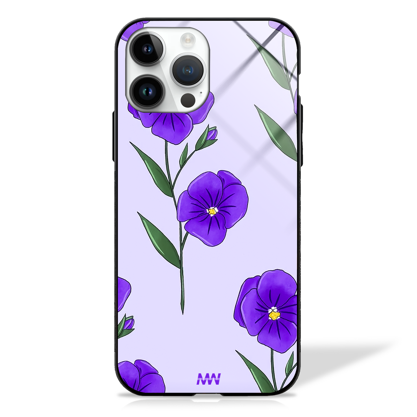 Majestic Violet Blossom Floral GLASS CASE - - MW Stuffs -