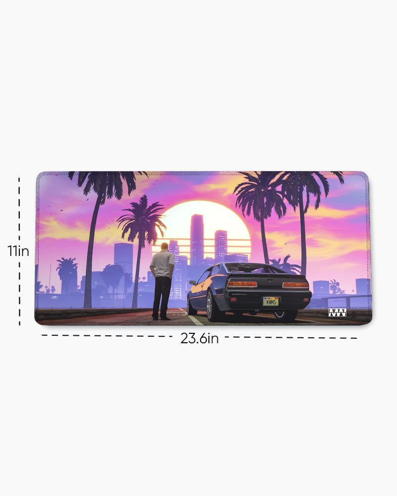 Neon Sunset Cityscape Deskmat