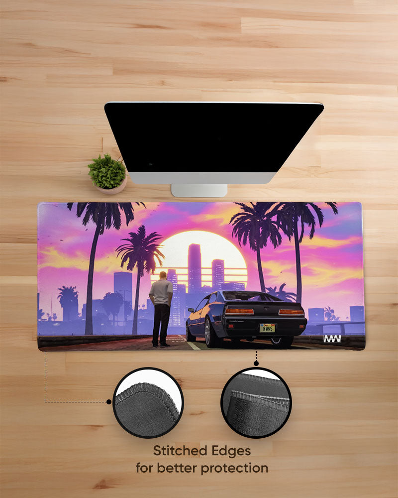 Neon Sunset Cityscape Deskmat