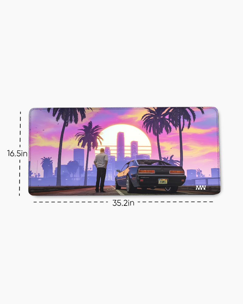 Neon Sunset Cityscape Deskmat