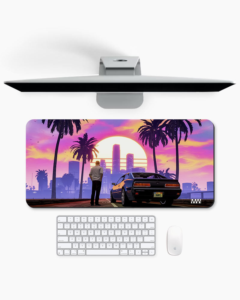 Neon Sunset Cityscape Deskmat