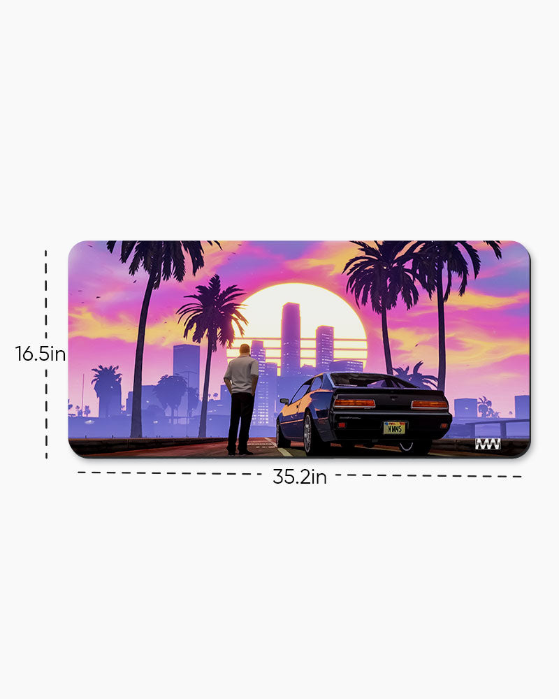 Neon Sunset Cityscape Deskmat
