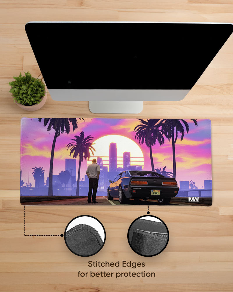 Neon Sunset Cityscape Deskmat