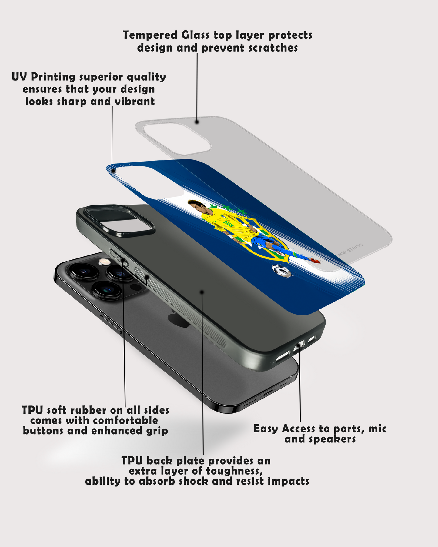 Neymar Jr. Football Player Glass Case - - MW Stuffs -