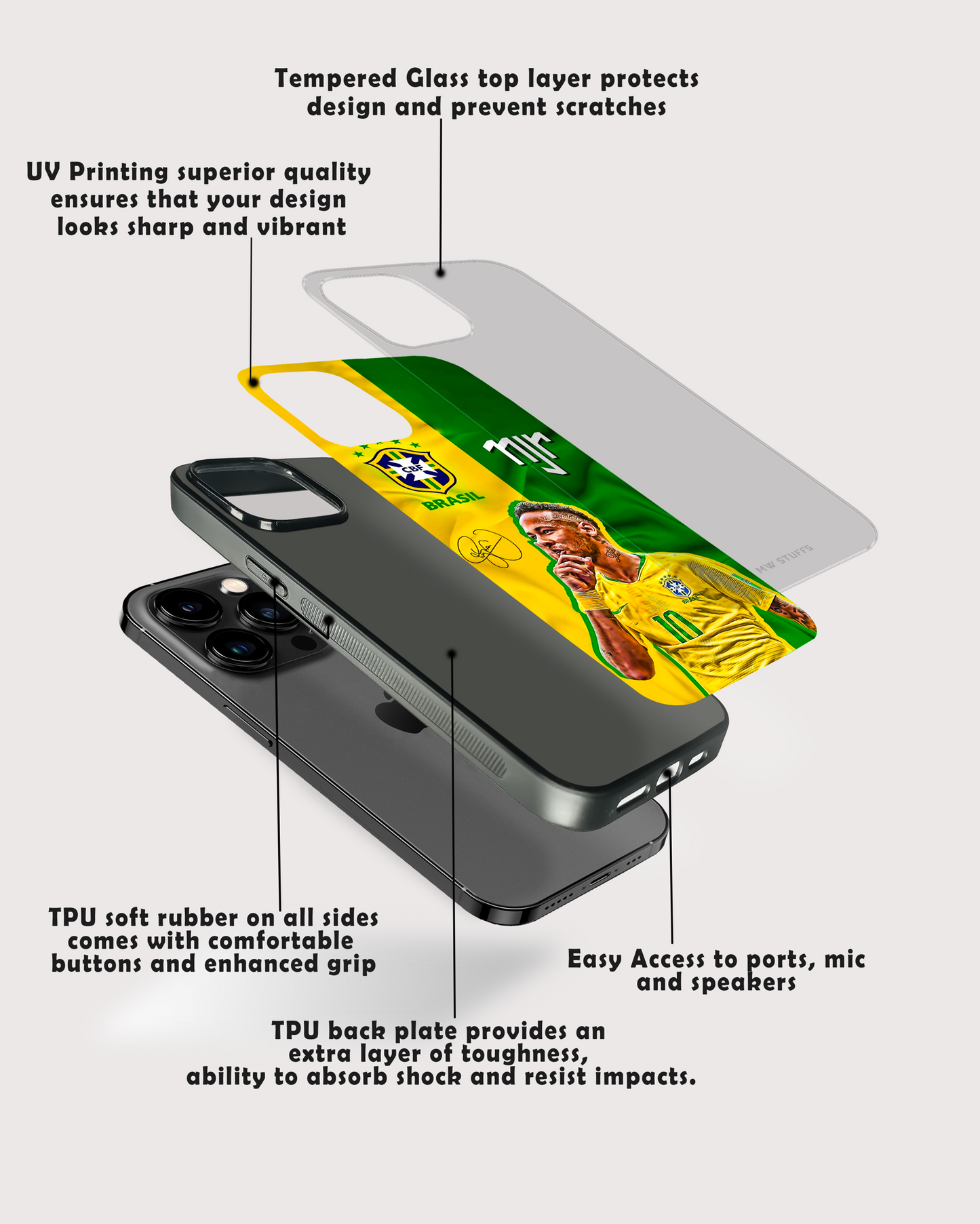 Neymar Jr Football Player Glass Case - - MW Stuffs -