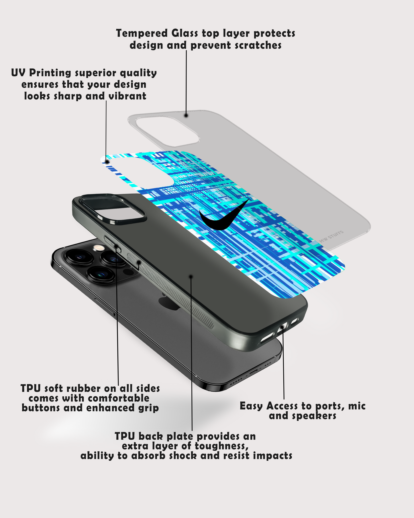 Nike Blue Stripes Glass Case - - MW Stuffs -