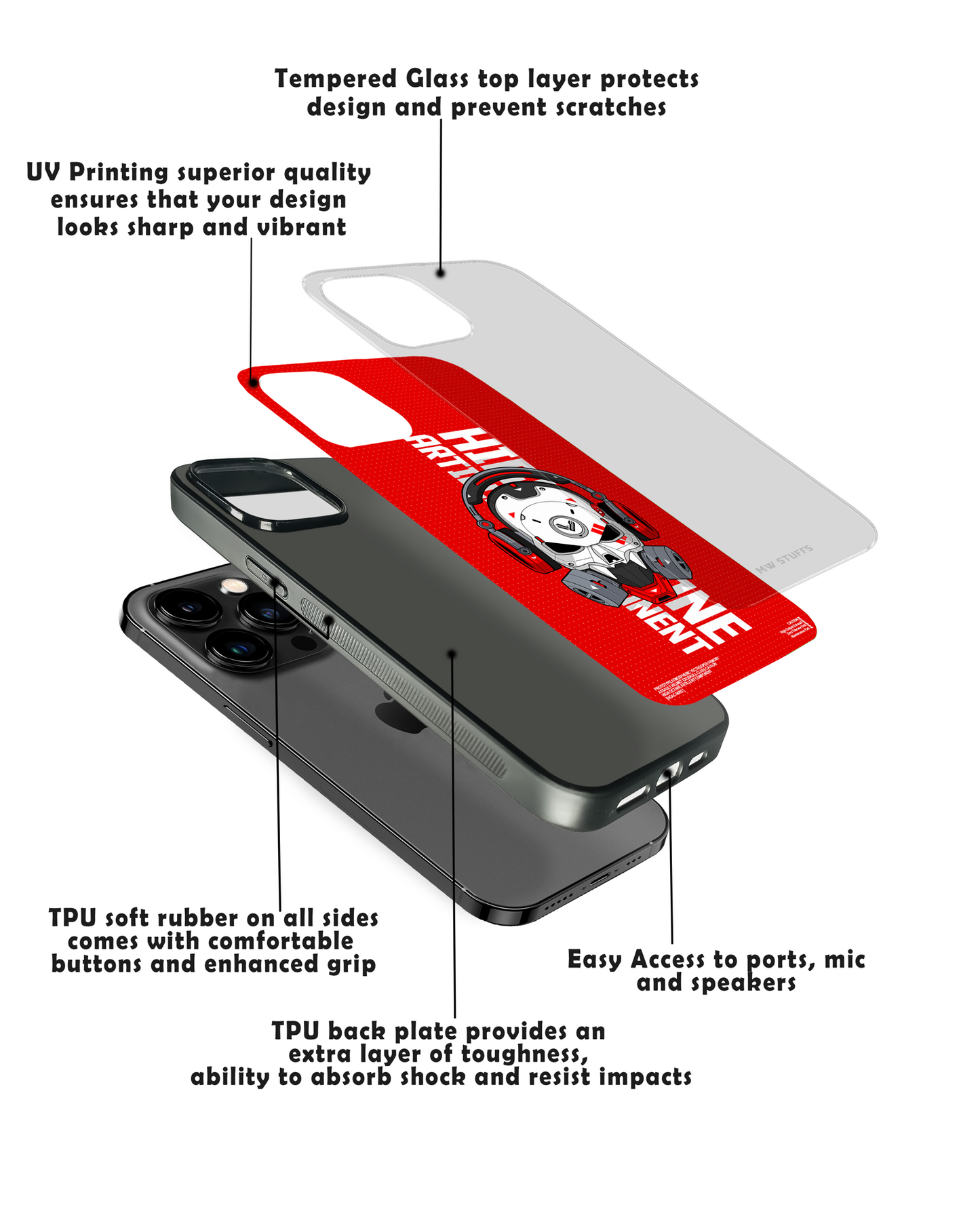 Nova Terra Skull Red Printed Glass Case - - MW Stuffs -