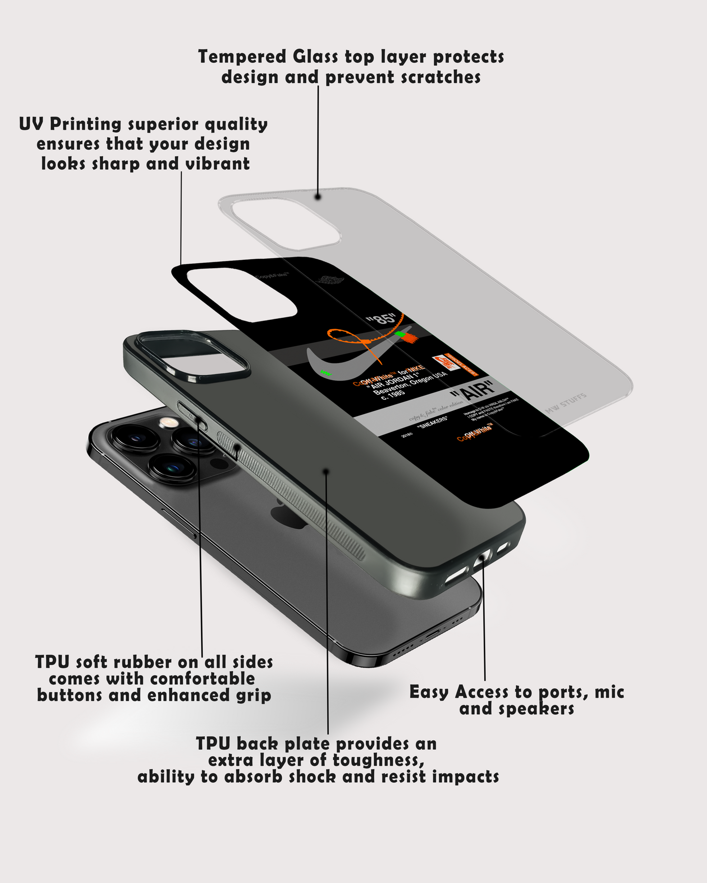 Off-White AIR BLACK Glass Case - - MW Stuffs -