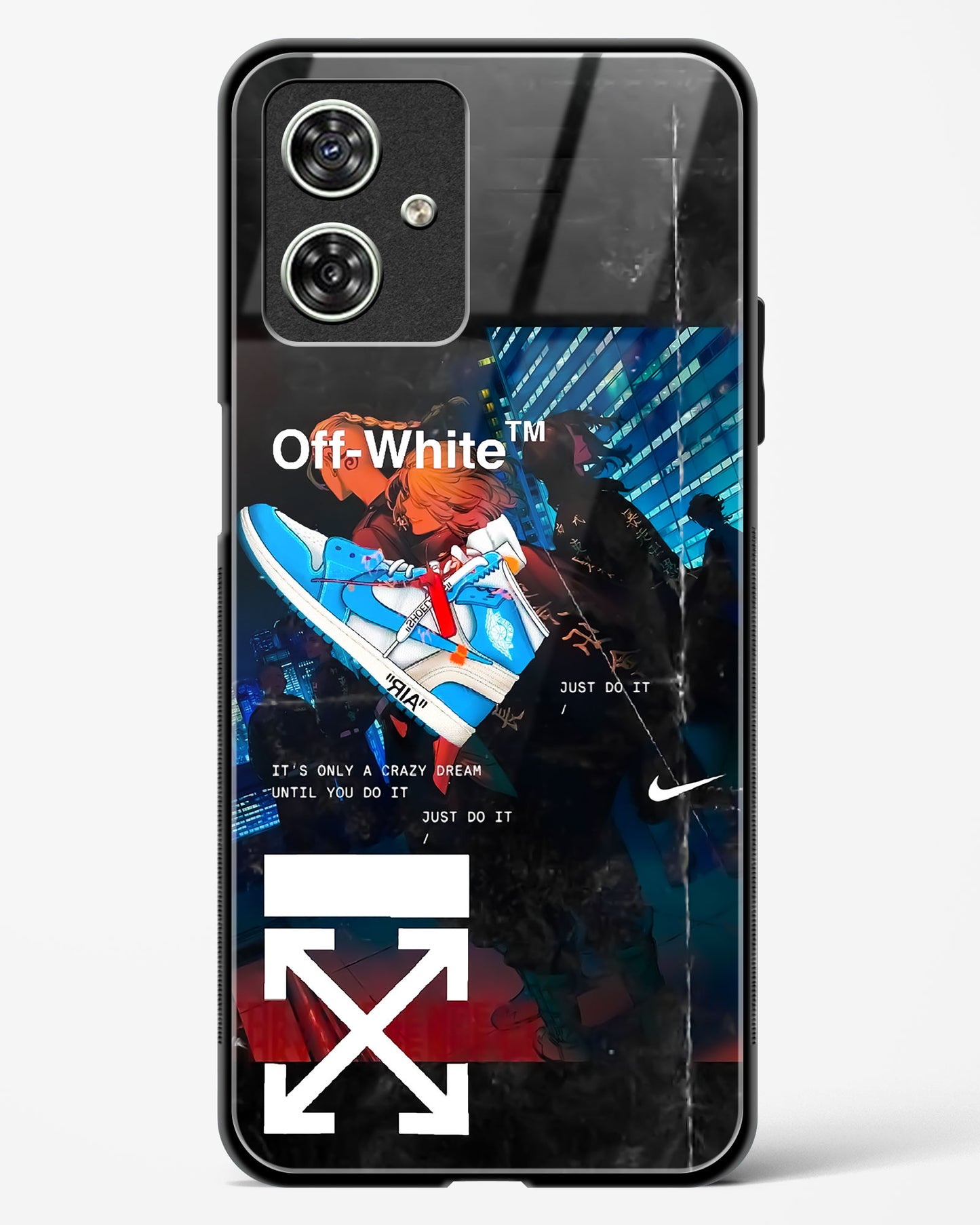 Off White Cross Fade Glass Phone Case-Moto G54 5G