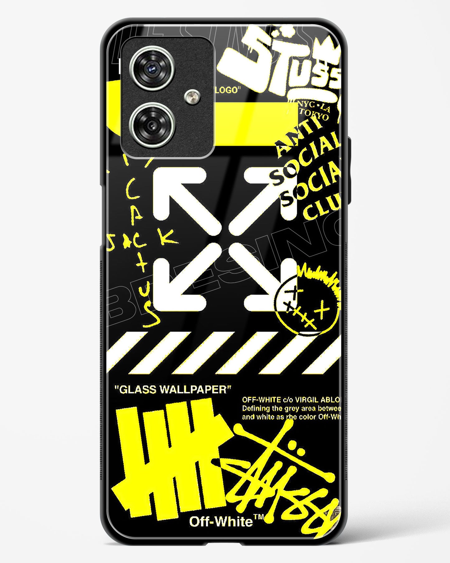 Off White Cross Glass Phone Case-Moto G54 5G