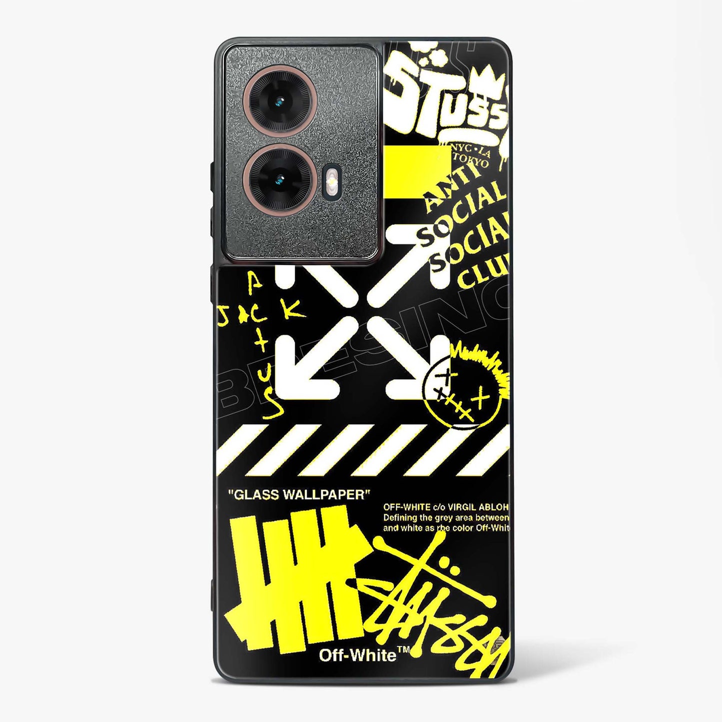 Off White Cross Glass Phone Case-Moto G85 5G