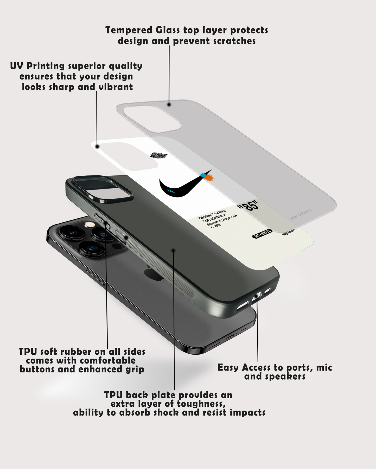 Off White AIR JORDAN Glass Case - - MW Stuffs -