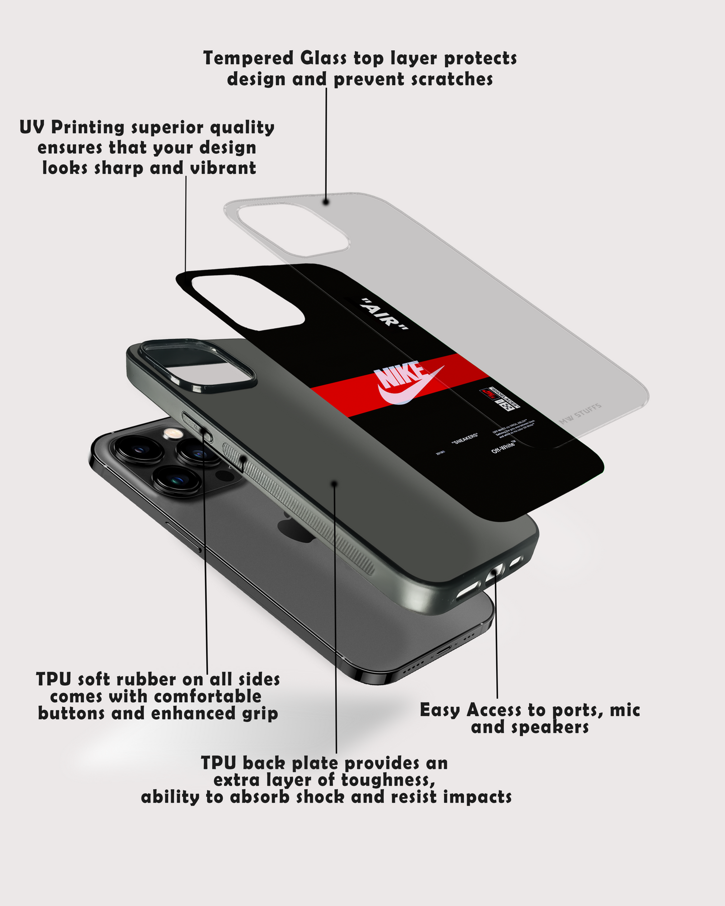 Off White AIR Red & Black Glass Case - - MW Stuffs -