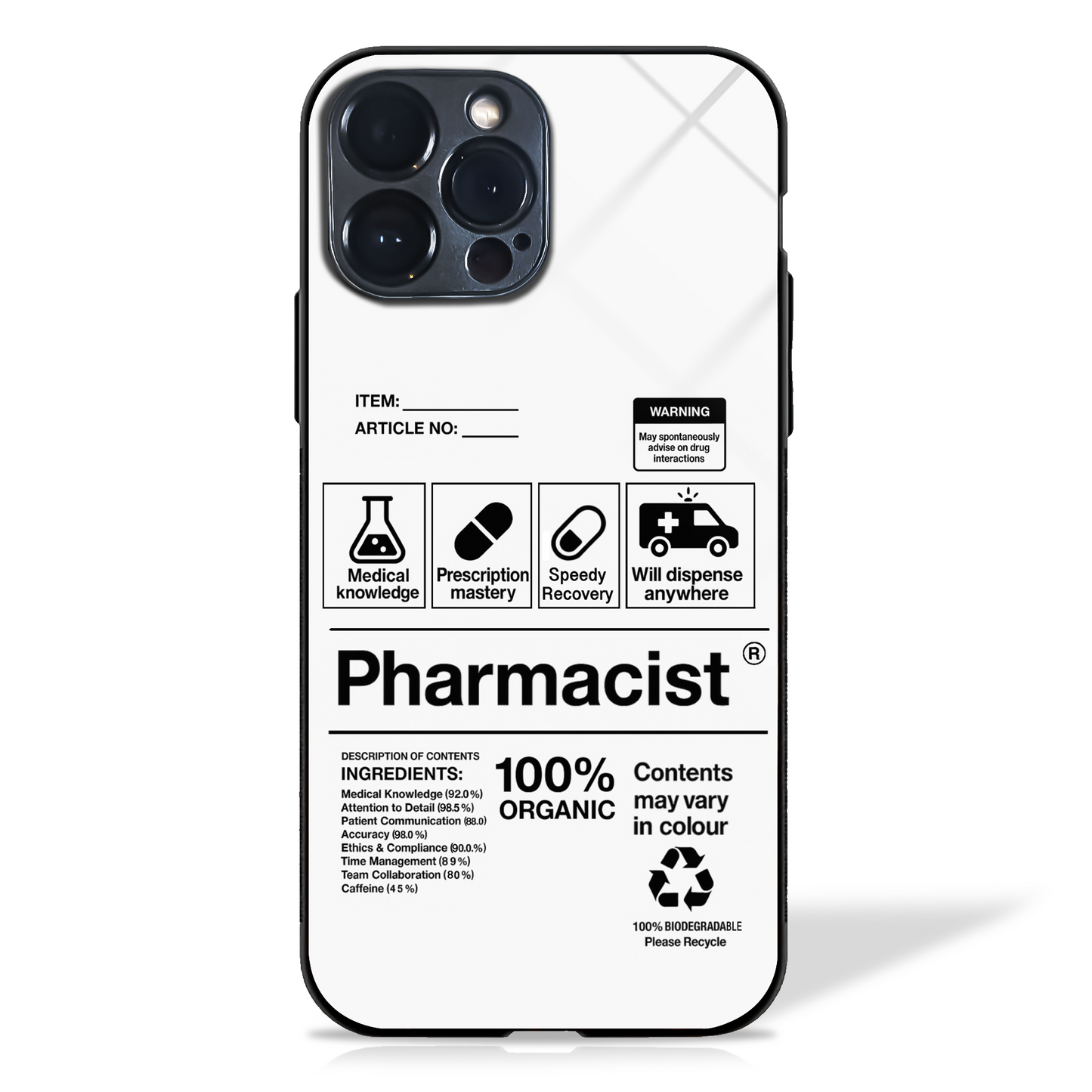 Pharmacist Essence Glass Case (Black & White)