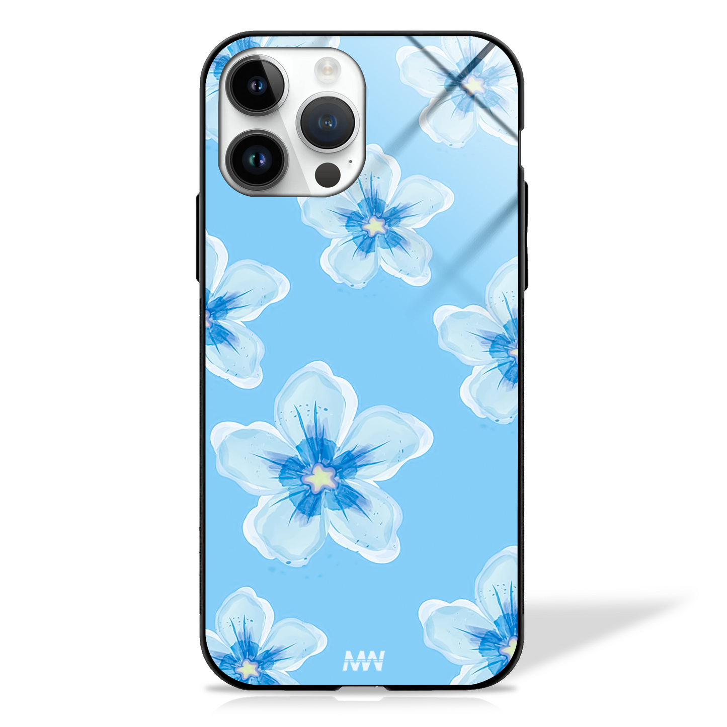 Pretty Blue Blossom Floral GLASS CASE - - MW Stuffs -