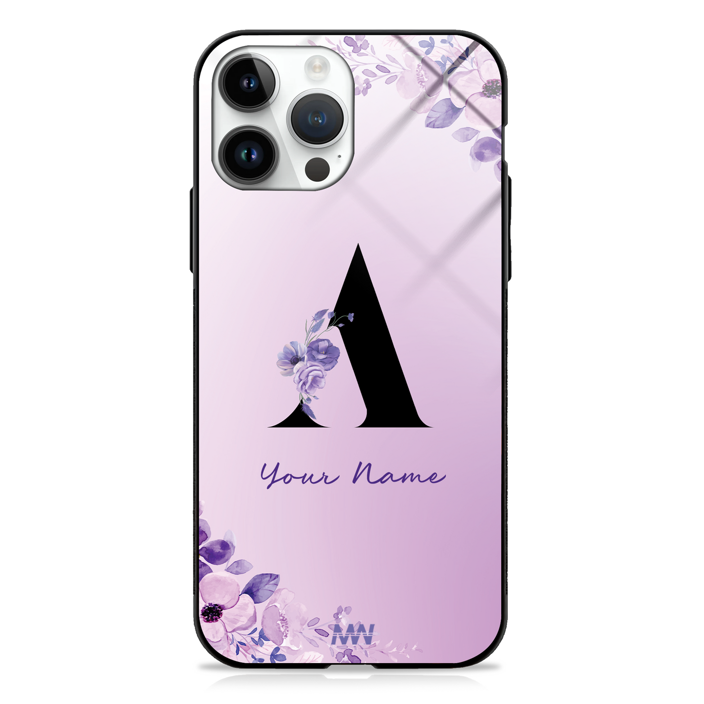 Purple Petals Custom Name Floral Premium GLASS CASES - - MW Stuffs -