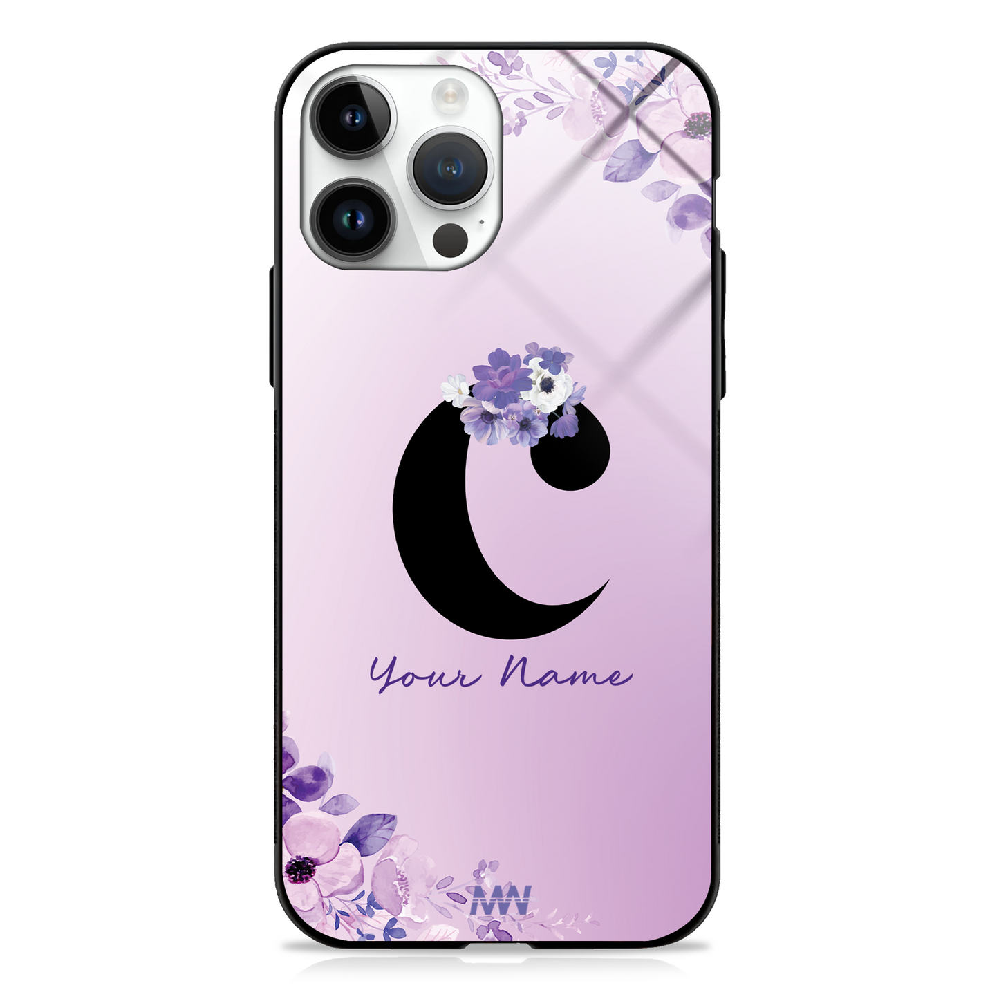 Purple Petals Custom Name Floral Premium GLASS CASES - - MW Stuffs -